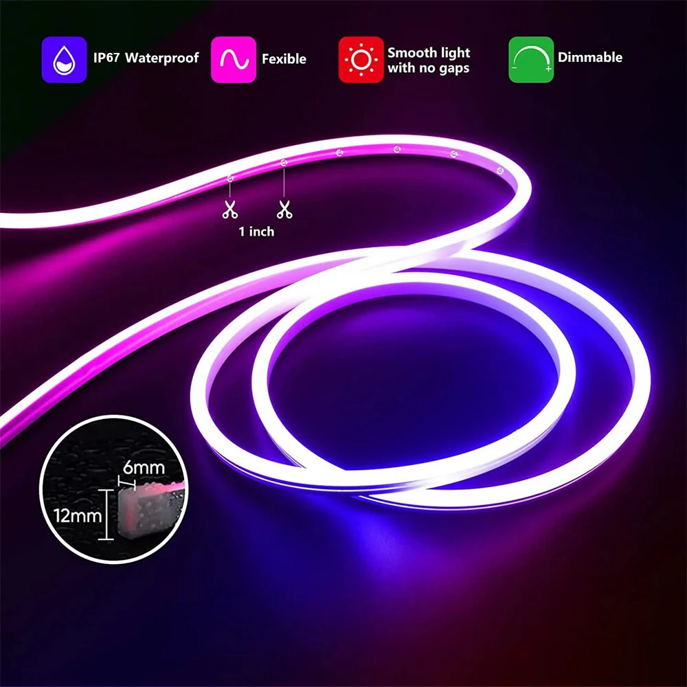 (image for) 5m 10m Smart Neon Strip RGB LED Neon Light Strip Kit IP67 Waterproof 24V 12W/M Ra92 Flexible LED Strip APP & Remote Control