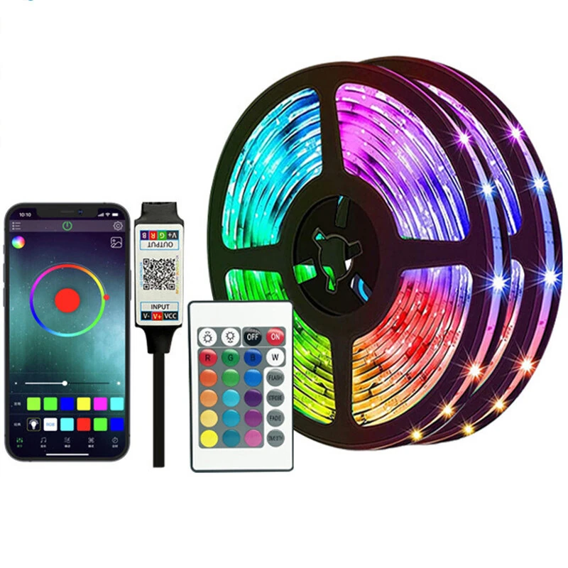 RGB LED Strip Kit 5050 Bluetooth Remote Control 5V 30 LEDs/m Adhesive Flexible Cuttable Strip Lights IP20 for Home Decor 1m 2m 5m 10m (image for) RGB LED Strip Kit 5050 Bluetooth Remote Control 5V 30 LEDs/m Adhesive Flexible Cuttable Strip Lights IP20 for Home Decor 1m 2m 5m 10m